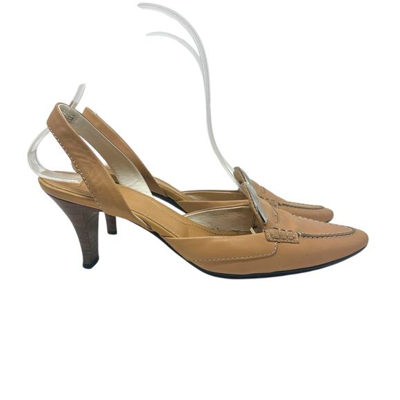 Tod's Debbie Slingback Kitten Heels Pumps Pointed Toe Leather Tan Size US‎ 5.5 - Picture 6 of 14